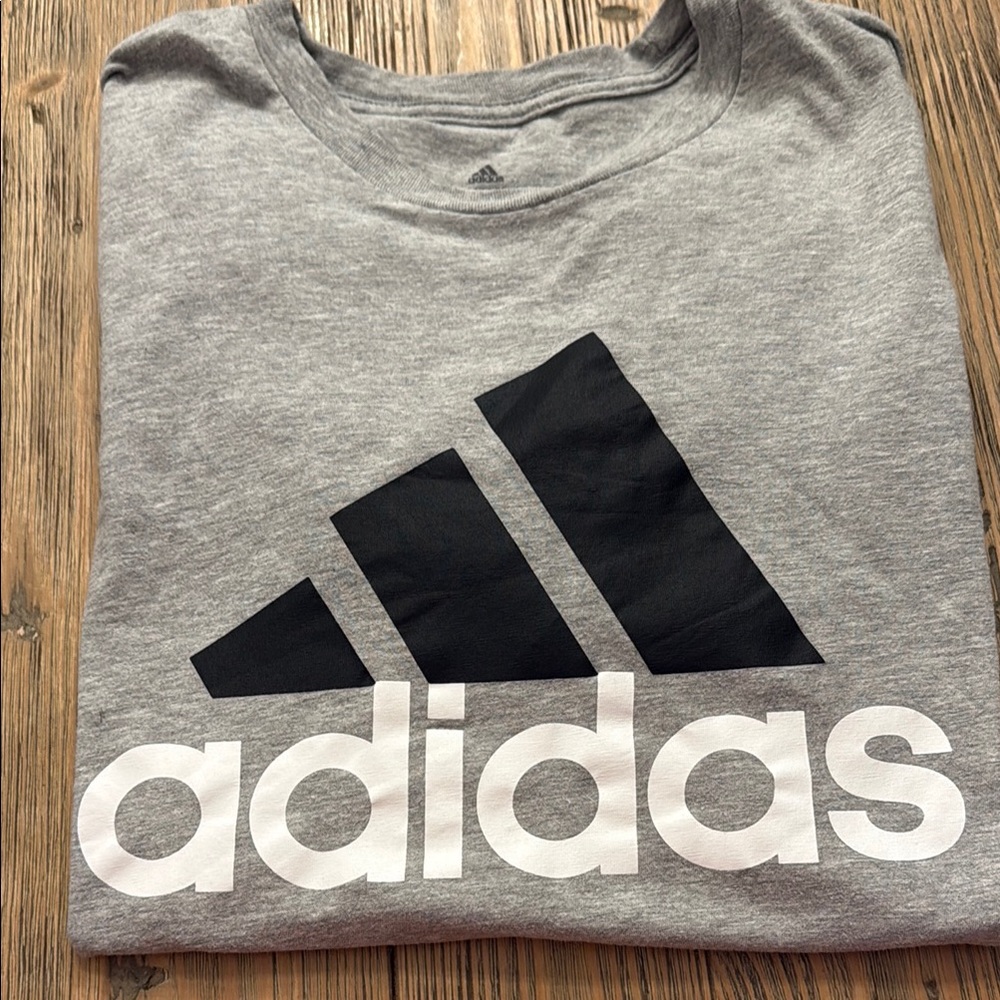 Adidas Heather Gray Tee with Black and White Logo